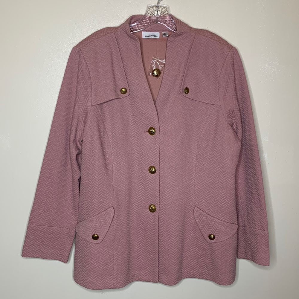 JOAN RIVERS Blazer Pink Textured Ponte Knit Gold Buttons NWOT XL